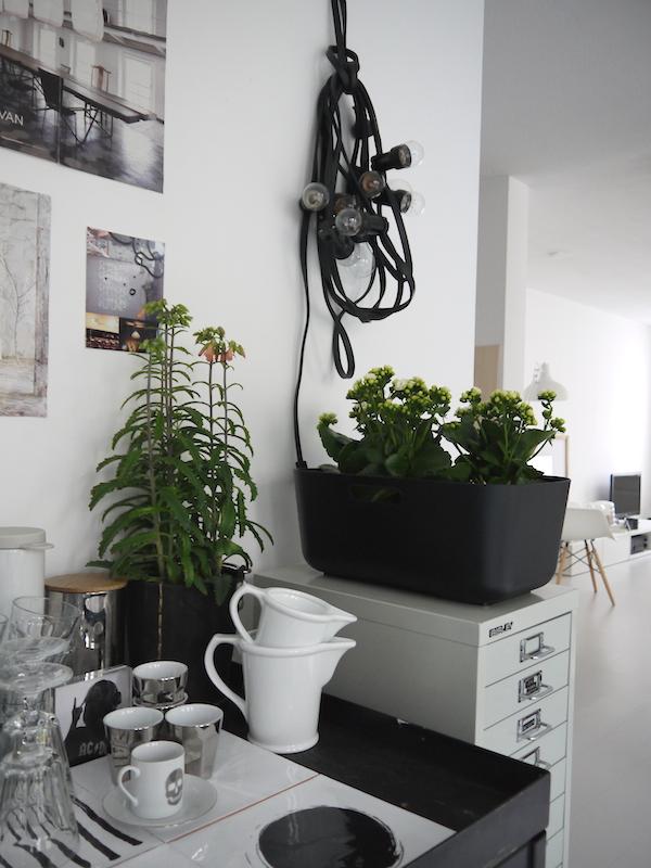 In de keuken van Desiree van de blog Vosgesparis staan de Kalanchoë Calandiva en Bells in stoere potten mooiwatplantendoen.nl